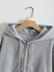Women's Solid Hooded Sports Sweatshirt Zipper Up Long Sleeve Hoodie