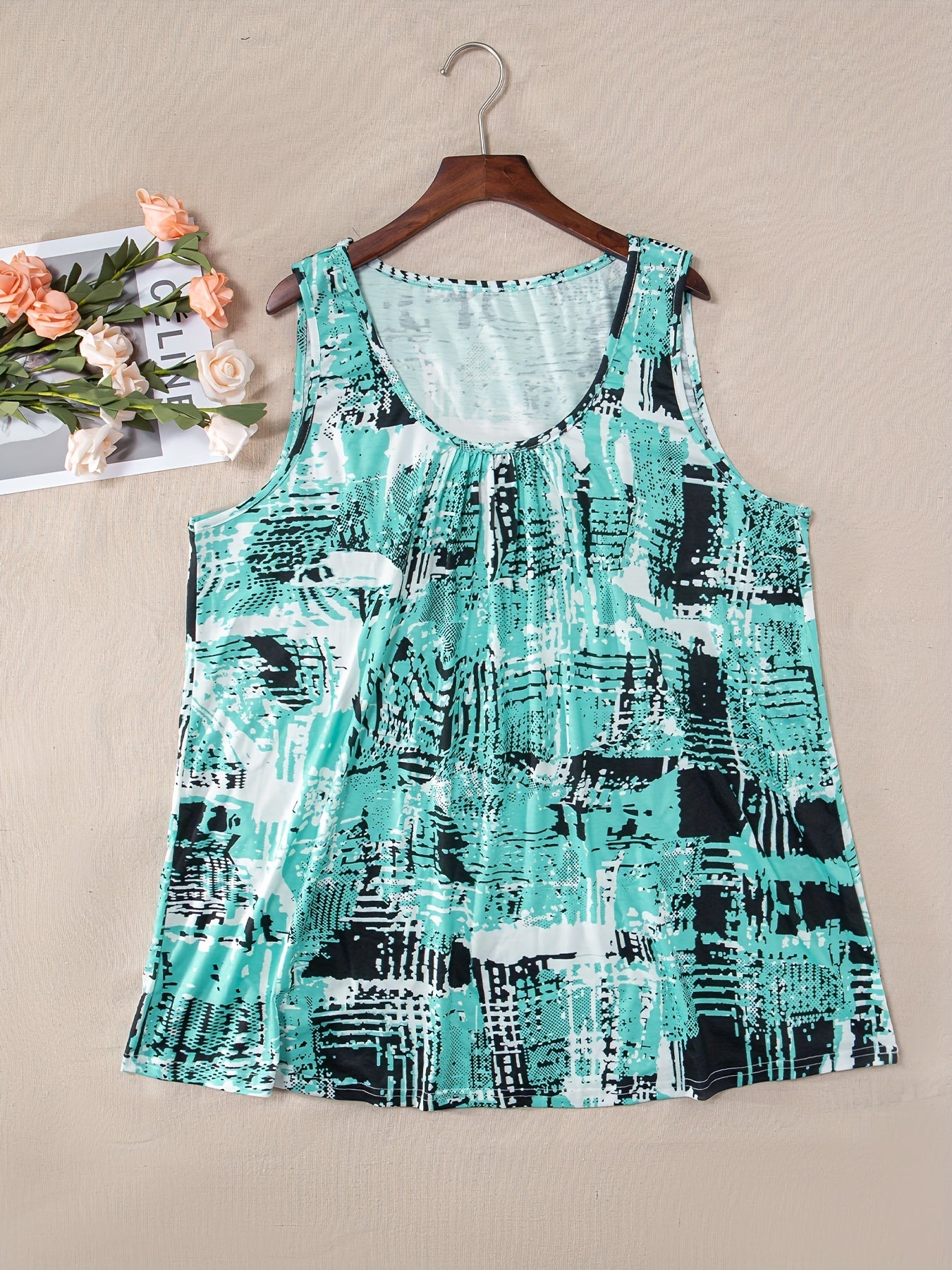  Striped Print Round Neck Tank Top