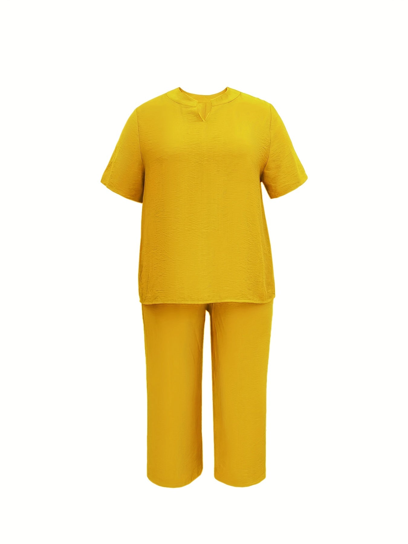  Solid Short Sleeve Top & Wide Leg Pants Set