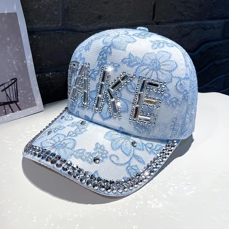 Y2K Rhinestone Flower Baseball Cap Mesh Sports Hat