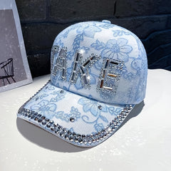 Y2K Rhinestone Flower Baseball Cap Mesh Sports Hat