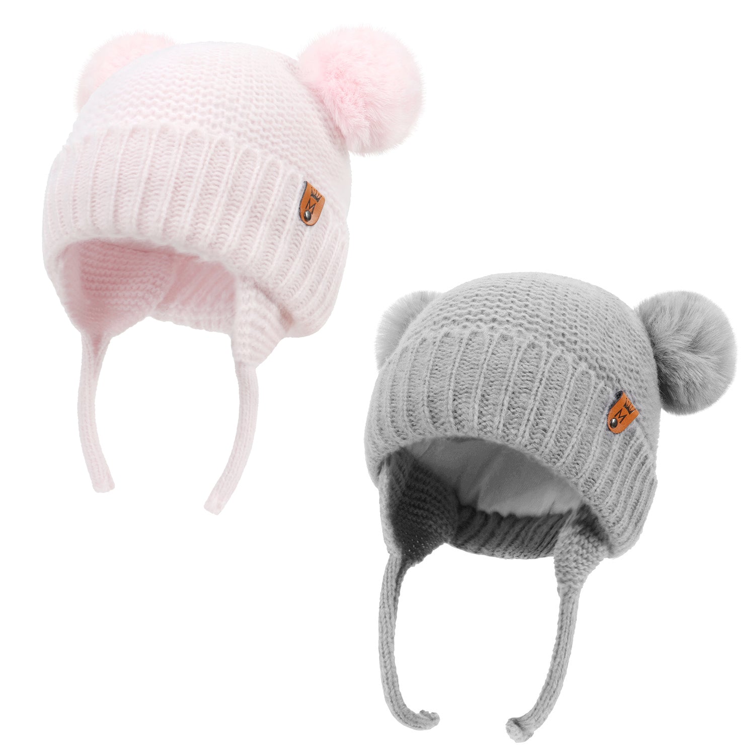 2pcs Baby Winter Beanie Hat Newborn Infant 100% Cotton Lining Warm Knitted Hat