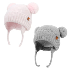 2pcs Baby Winter Beanie Hat Newborn Infant 100% Cotton Lining Warm Knitted Hat