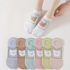 7 Pairs Cartoon Bear Ankle Socks Soft Lightweight Women's Stockings