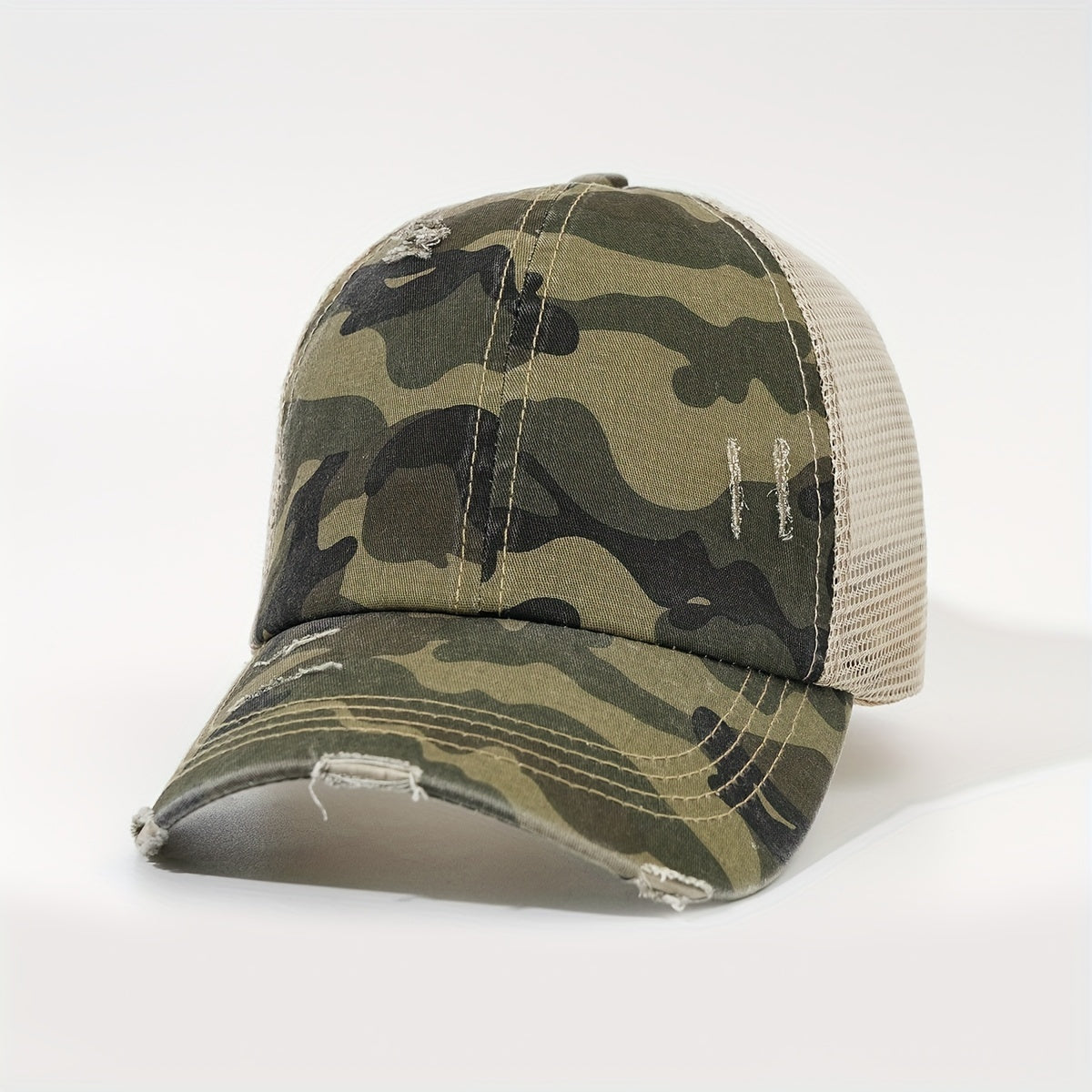 Leopard Print Ponytail Baseball Cap Mesh Trucker Hat
