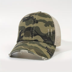 Leopard Print Ponytail Baseball Cap Mesh Trucker Hat