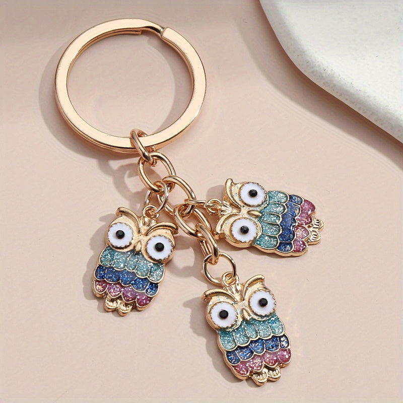 Cartoon Owl Keychain Glitter Animal Key Ring Purse Bag Charm