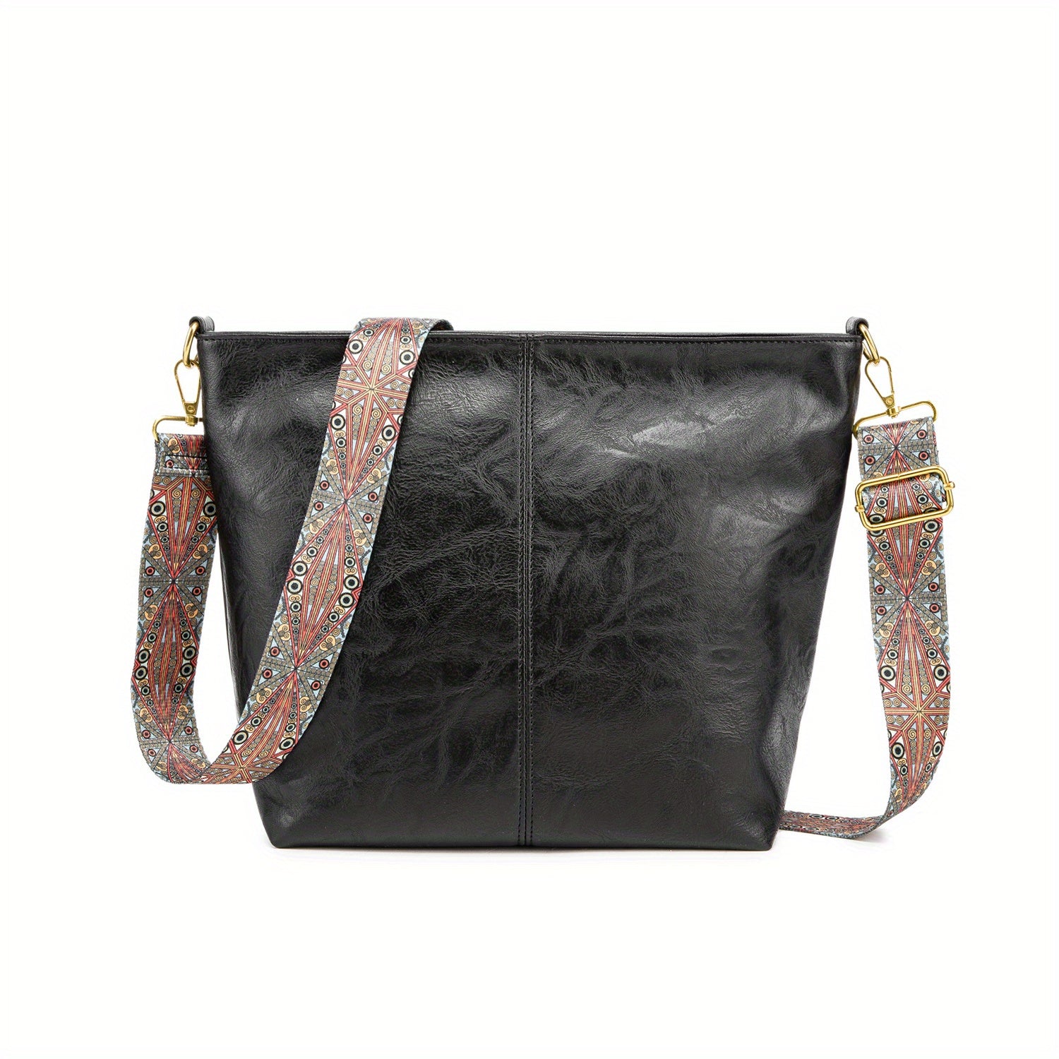 Retro Style Bucket Bag Ethnic Crossbody Vagan Leather Hobo Guitar Strap