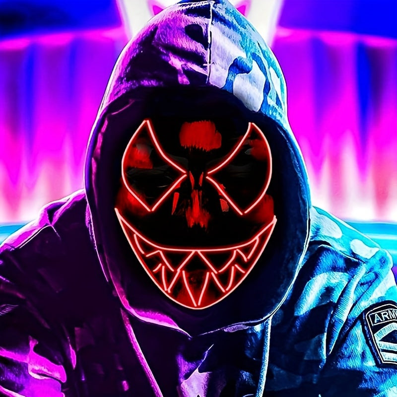 Men's Halloween LED Light Up Neon Glow Mask Evil Glowing Eyes Costume Cosplay