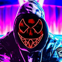 Men's Halloween LED Light Up Neon Glow Mask Evil Glowing Eyes Costume Cosplay