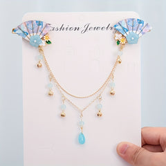 Chinese Style Flower Hair Clip with Tassel Chain - Headdress Jewelry