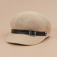 Hollow Out Beret Solid Breathable Newsboy Hat British Style Octagonal Hats