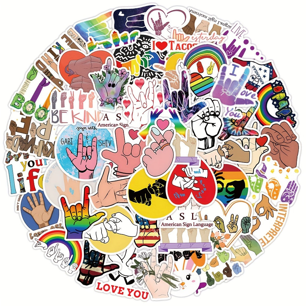 50pcs ASL Waterproof Vinyl Stickers for Water Bottle Laptop Luggage