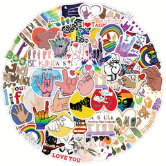 50pcs ASL Waterproof Vinyl Stickers for Water Bottle Laptop Luggage