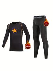 2pcs Kids Compression Fleece Sets Cartoon Pattern Long Sleeve Crew Neck Pullover