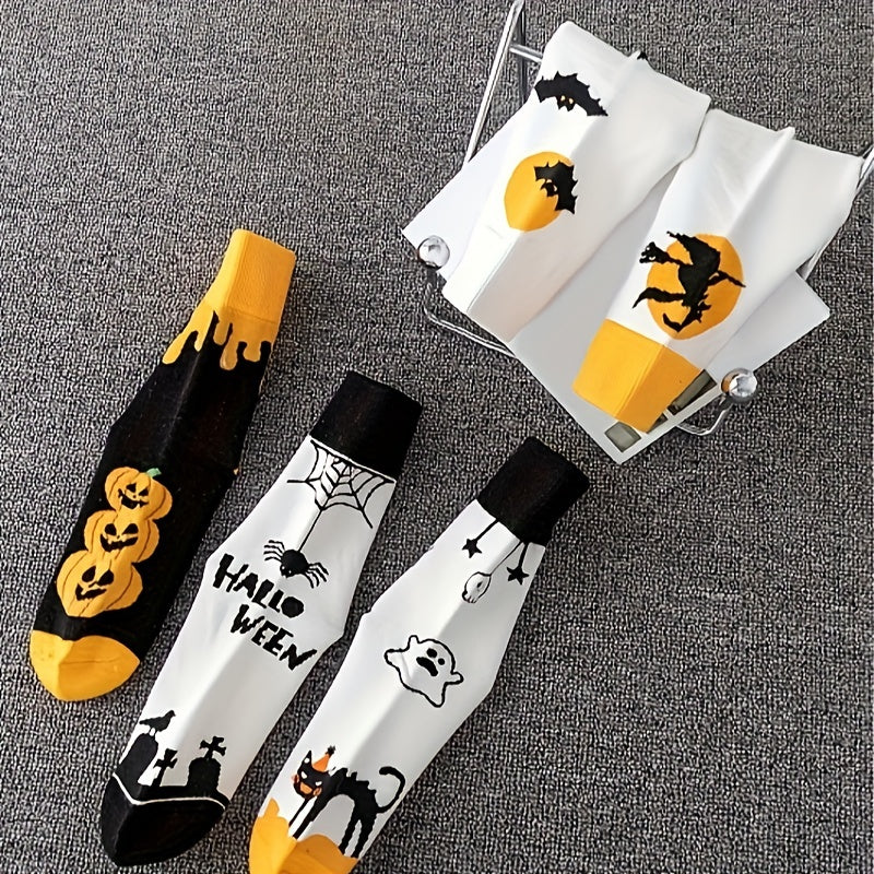 Halloween Pumpkin & Cat Print Socks Women's Stockings