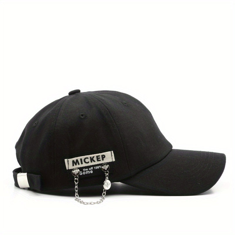 Chain Label Patch Baseball Cap Solid Cotton Lightweight Dad Hat