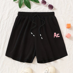 Girls Letter Graphic Drawstring Waist Loose Casual Sports Shorts