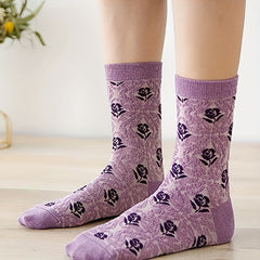 Retro Style Floral Print Socks for Women - Pack of 10