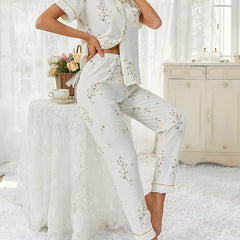 Floral Print Pajama Set Short Sleeve Top & Pants