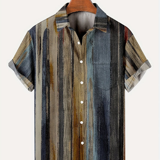 Vintage Style Stripe Print Men's Short Sleeve Shirt