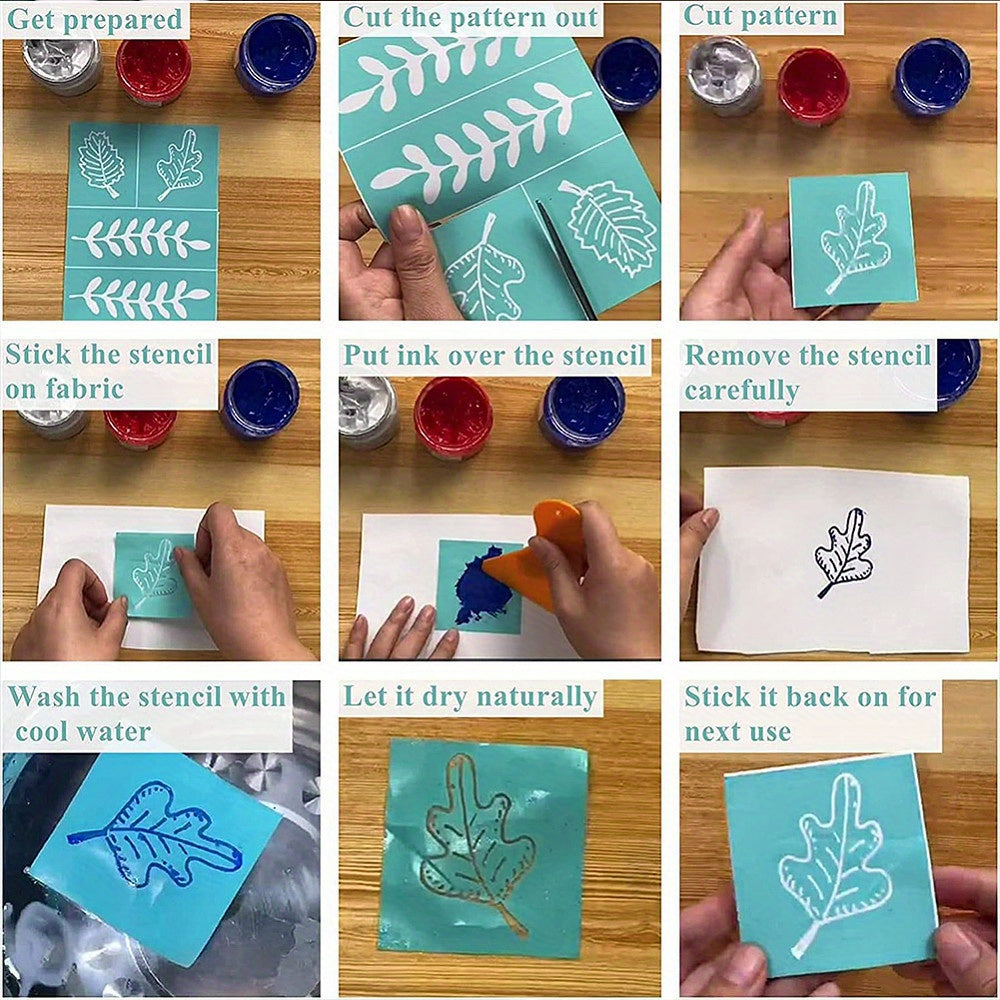2pcs Self Adhesive Screen Printing Stencil Turquoise Gear Craft Supplies
