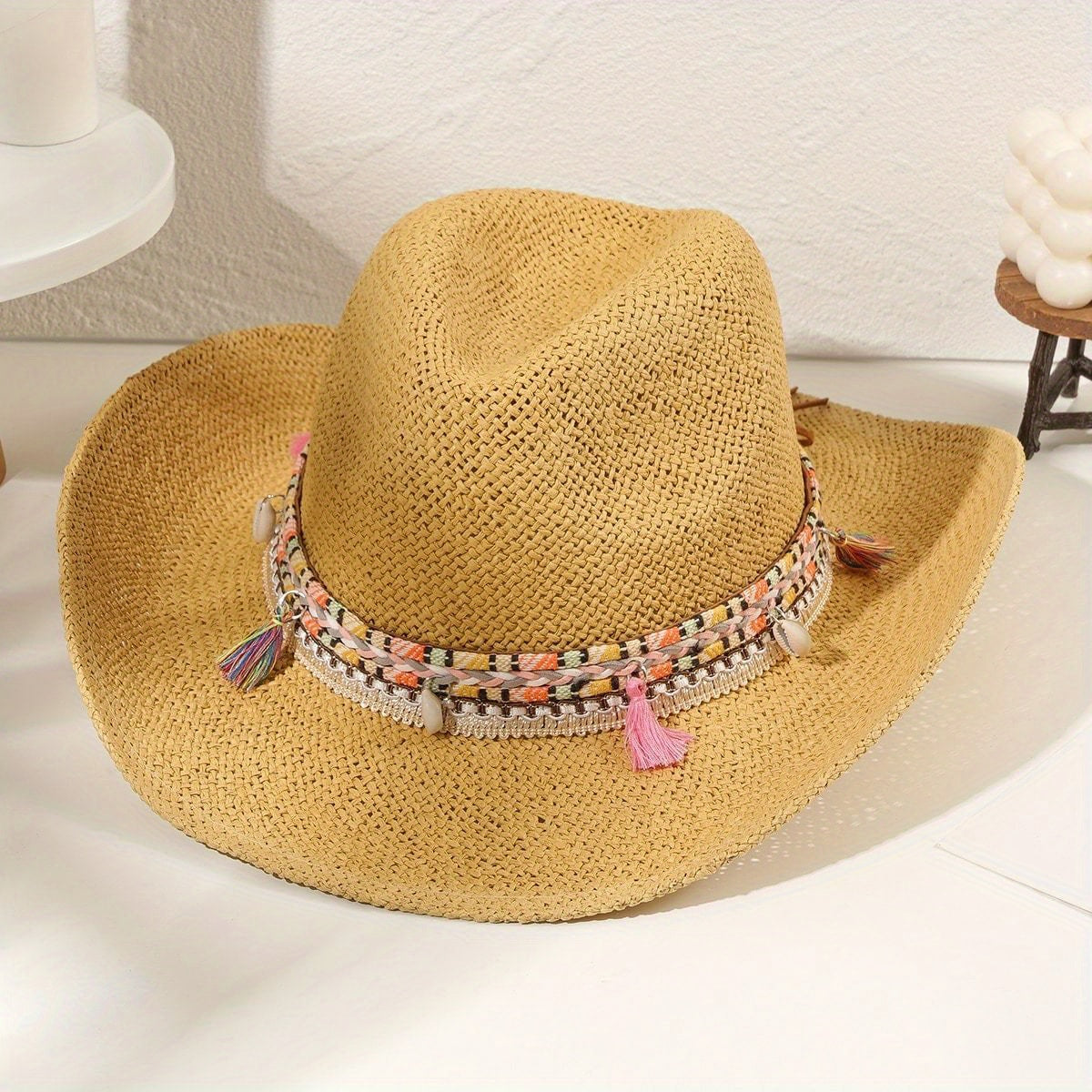 Gradient Jazz Cowboy Hat Vintage Western Straw Sun Hat Hollow Out Breathable Cla