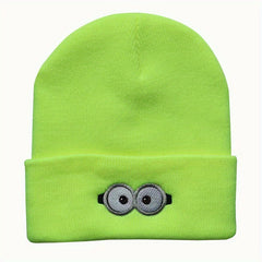 Anime Eyes Glasses Embroidery Wool Beanie Hat, Windproof Knit Cap