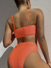 Solid Spaghetti Straps Bikini Set High Cut Swimsuit