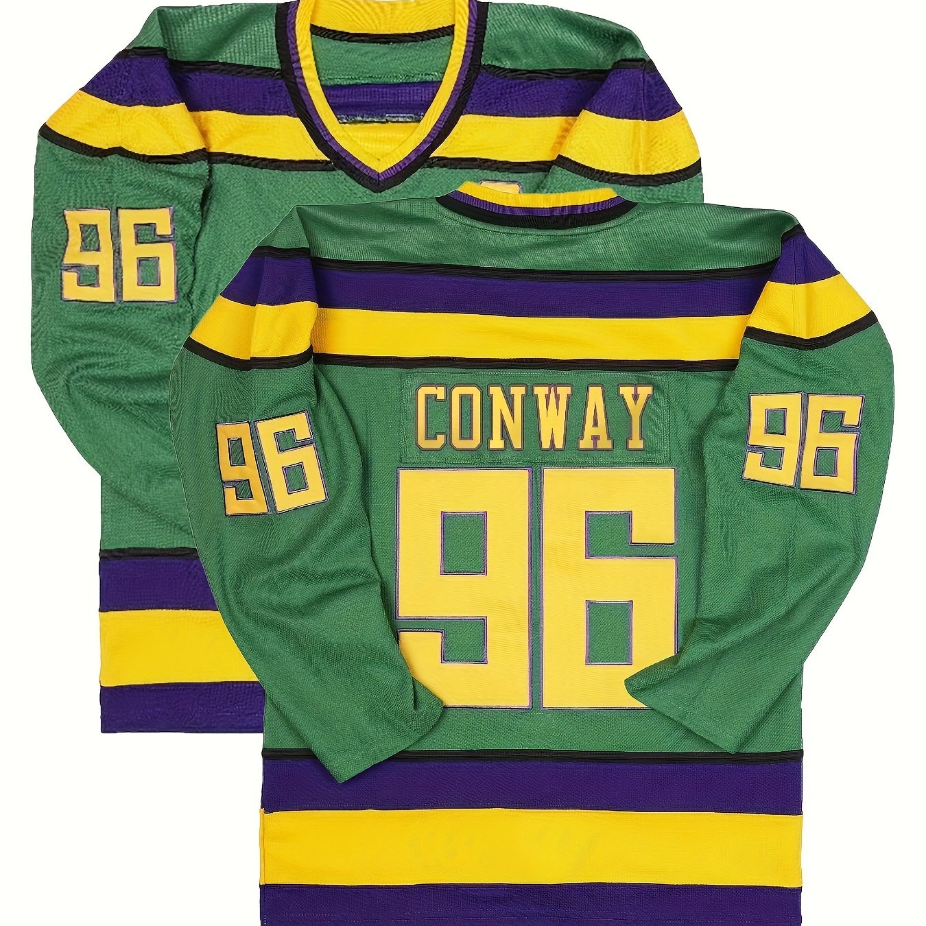 Men's Vintage Ice Hockey Jersey - Embroidered Logo, V Neck, Long Sleeve