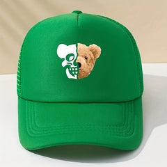 Skull Bear Print Trucker Hat Hip Hop Mesh Baseball Cap