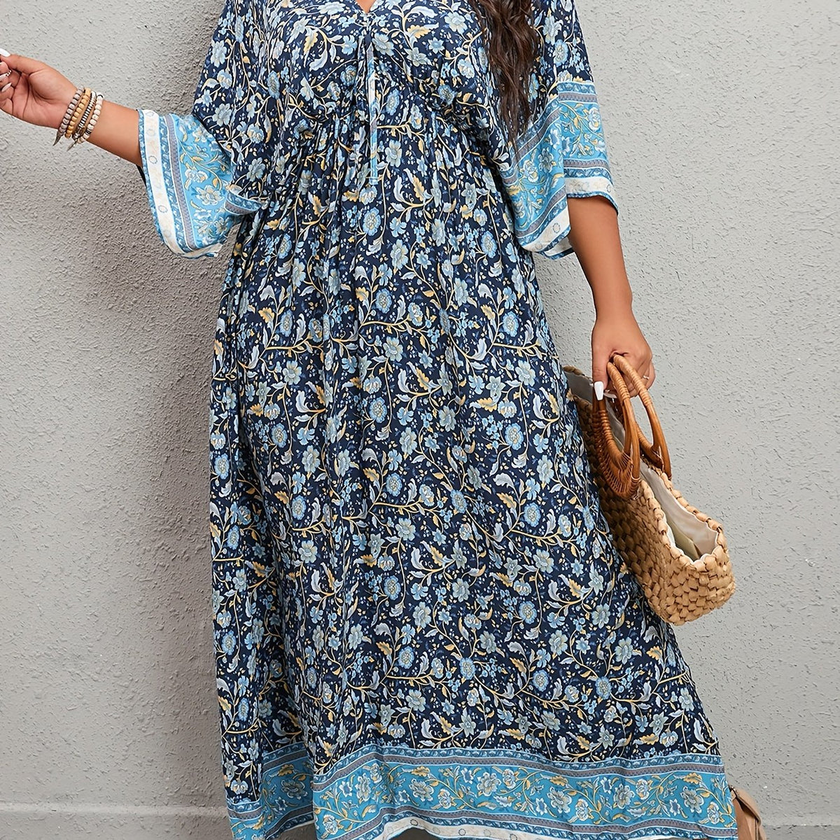  Ditsy Floral Print Tie Front Maxi Dress