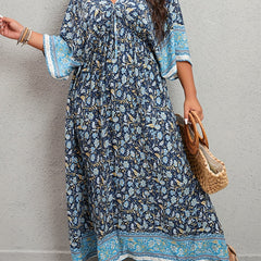  Ditsy Floral Print Tie Front Maxi Dress