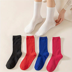 5 Pairs Solid Mid Tube Socks for Women