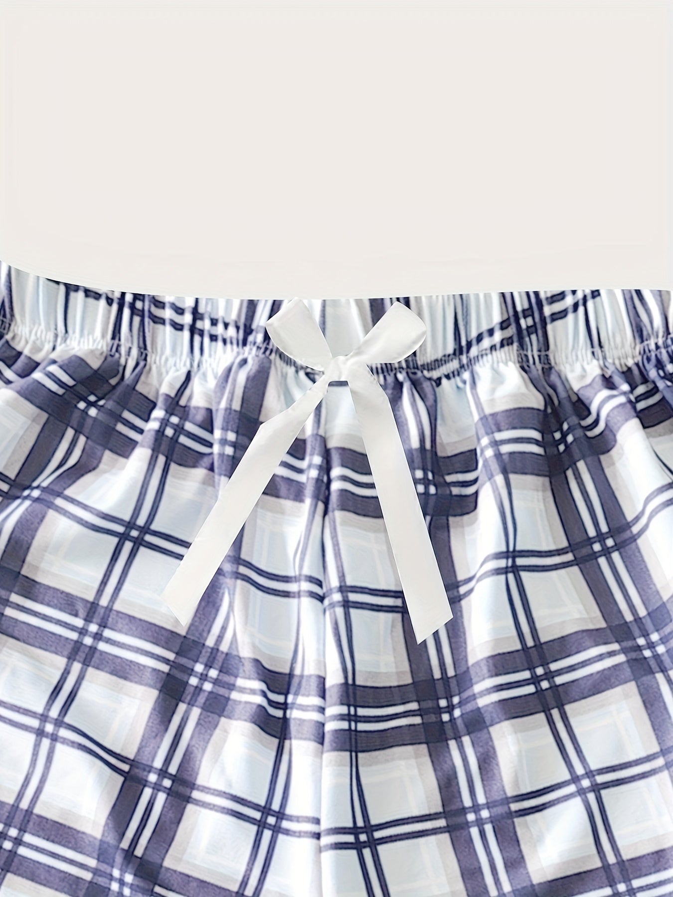 Plaid Pajama Set Short Sleeve Top & Bow Shorts