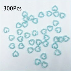 300Pcs Colorful Hollow Pearly Heart Pearl Nail Charm Acrylic Heart Decoration