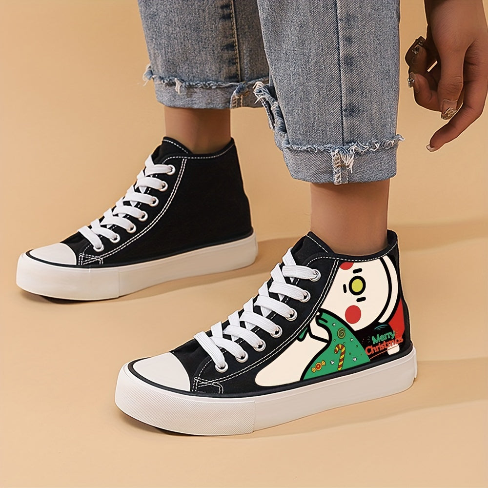 Christmas Snowman Print Canvas Sneakers