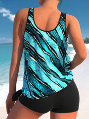  Tankini Set Mesh Striped Knot Side Tank Top & Shorts Swimsuit