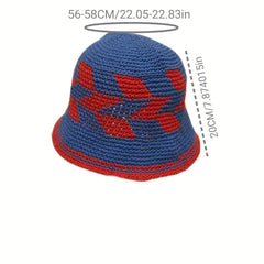 Rhombus Block Bucket Hat Cotton Knitted Basin Hat