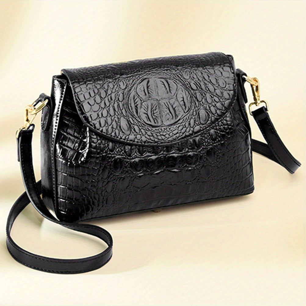 Vintage Crocodile Embossed Square Bag Classic Crossbody Bag