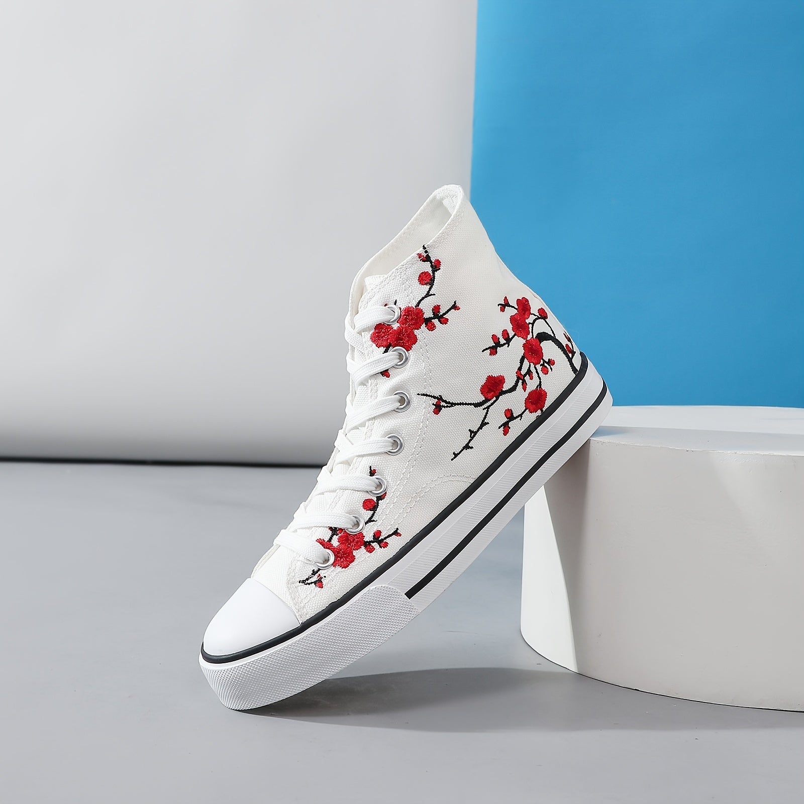 Floral Print High Top Canvas Shoes - Non Slip Casual Sneakers