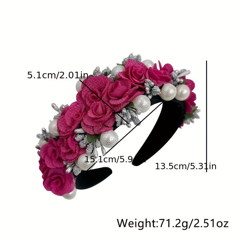 Pearl Decor Flower Headband Hair Band for Party Costume