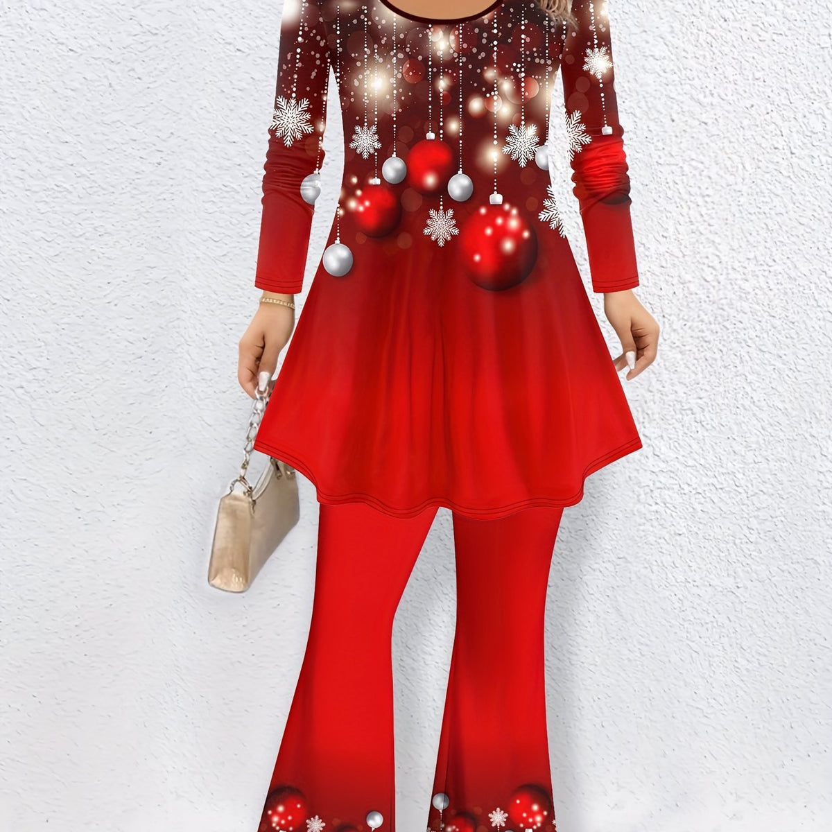  Christmas Bauble Print Top & Pants Outfit Set