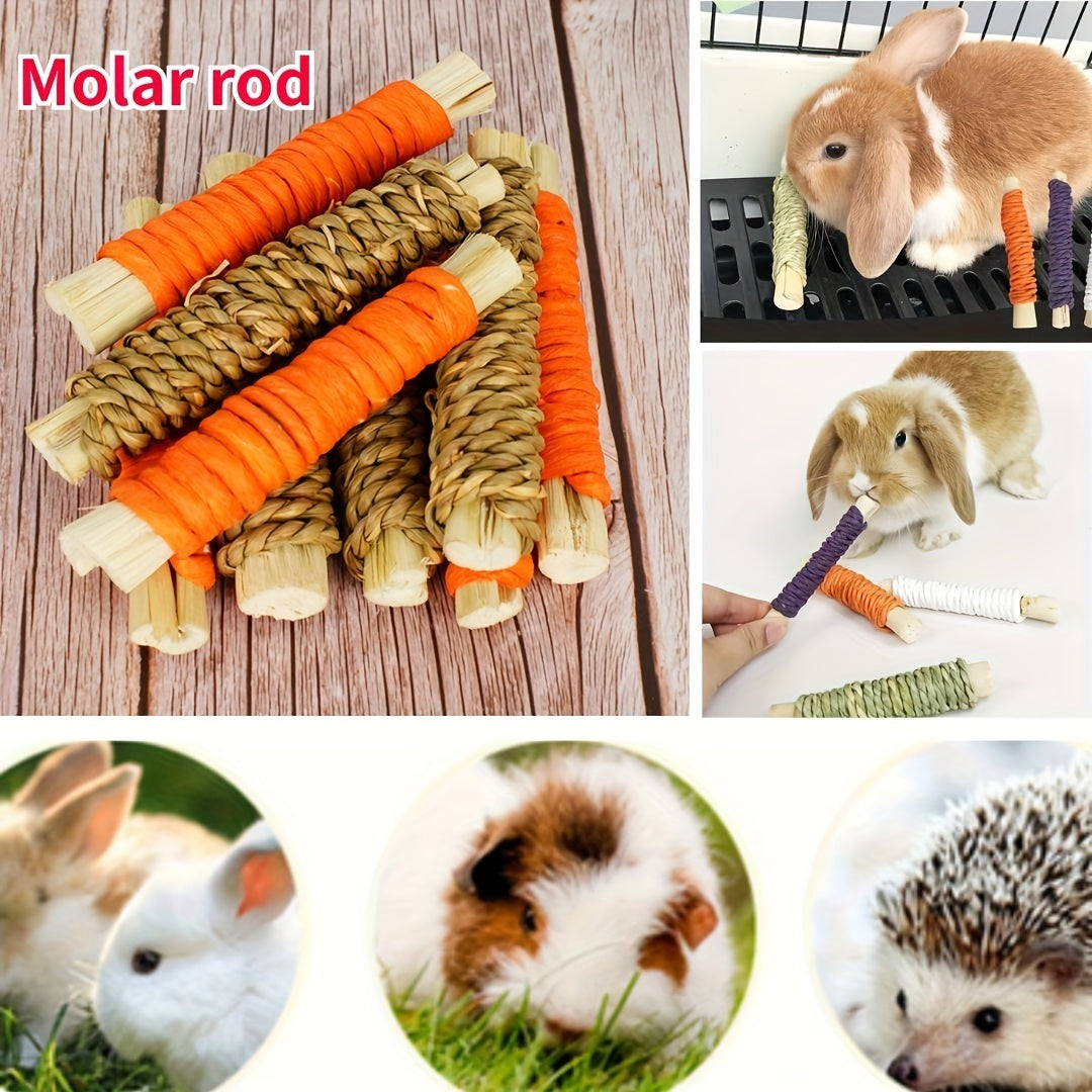 3pcs Rabbit Chew Toys Natural Pet Grass Woven Molar Stick for Dental Health