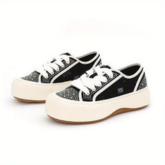 Rhinestone Mesh Low Top Chunky Shoes Women's Casual Heightening Board Shoes
