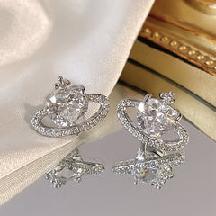 Zircon Love Planet Stud Earrings Women Girls Gift
