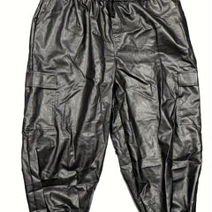 Women's Plus Faux Leather Cargo Jogger Trousers