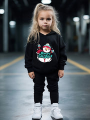 Baby Snowman Print 2pcs Outfit Girls Hoodies Jogger Pants Set