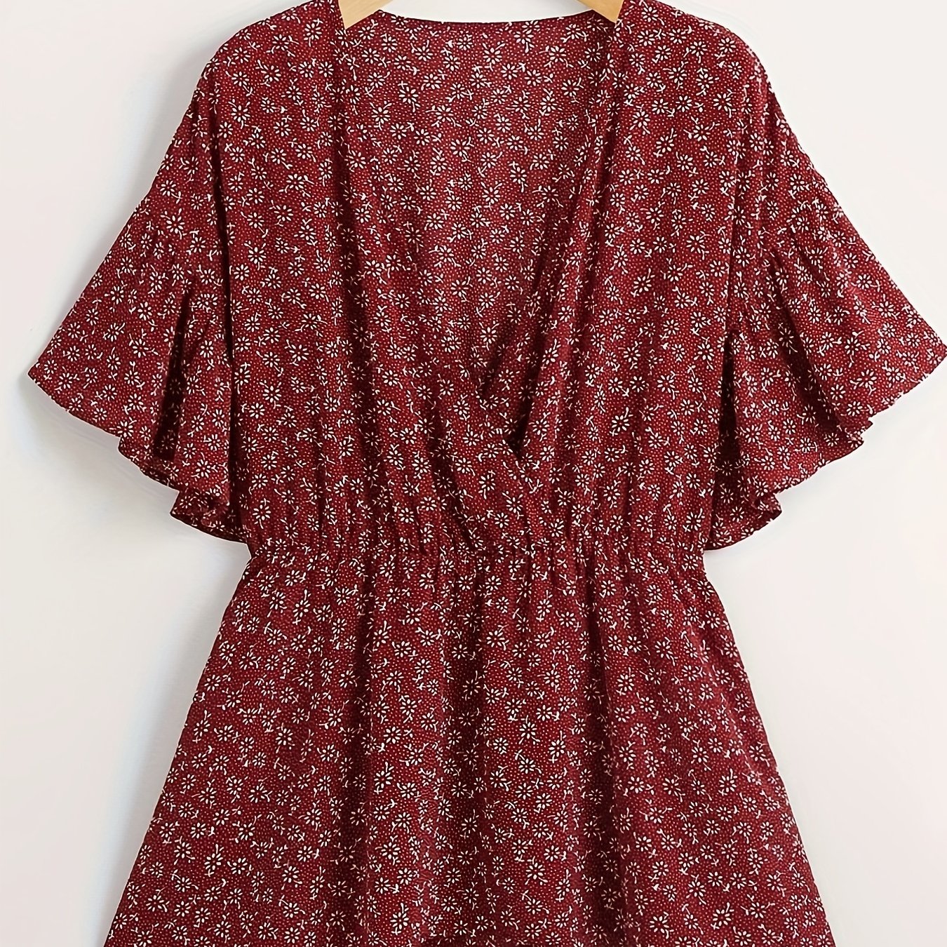  Ditsy Print Short Sleeve Blouse
