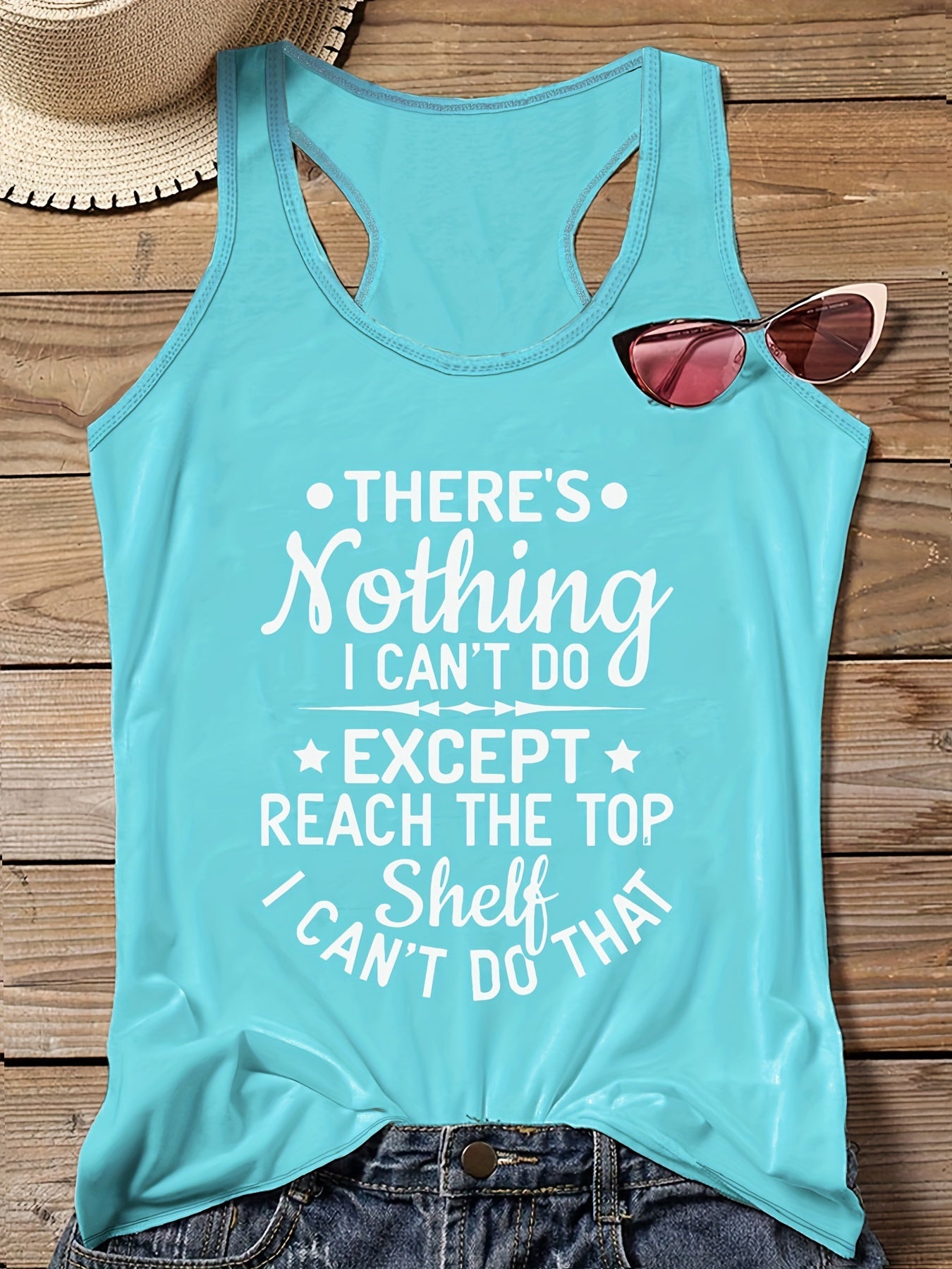  Casual Tank Top Women's Plus Slogan Print Round Neck Vest Top